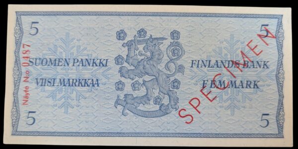 Finland 1963 5 Markkaa SPECIMEN - Image 2