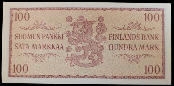 Finland 1957 100 Markkaa SPECIMEN - Image 2