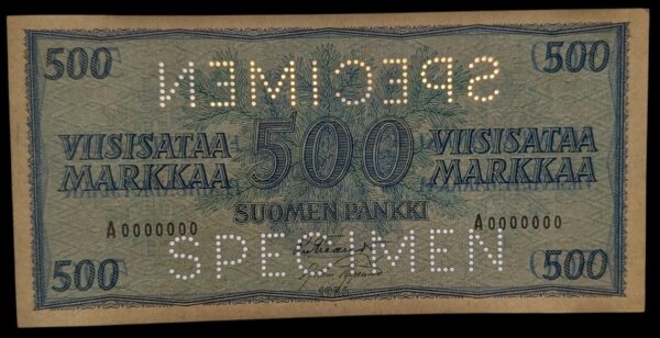 Finland 1956 500 Markkaa SPECIMEN - Image 3