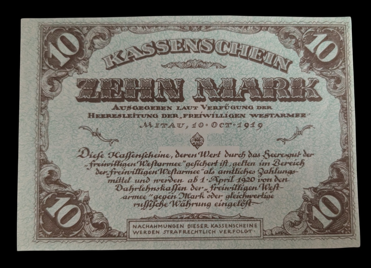 Venäjä, Mitau, Latvia 10 Mark 1919, yksipuolinen