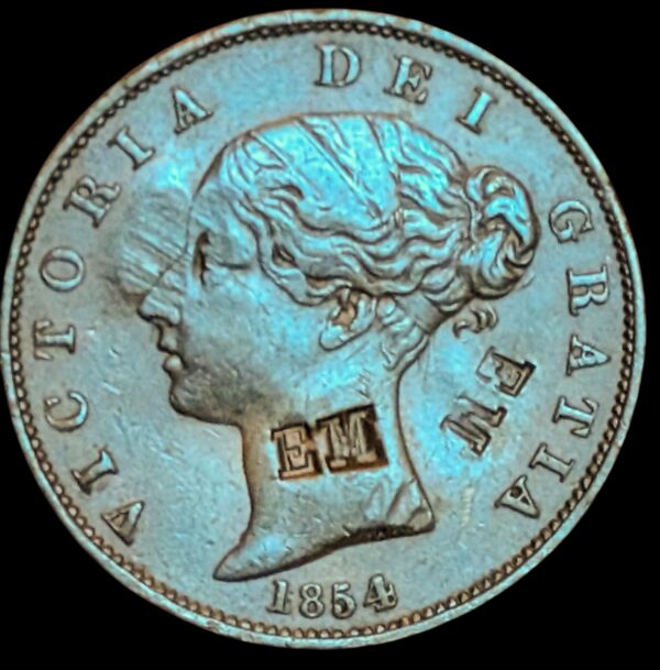 United Kingdom 1854 1/2 Penny, Counterstamped "EM"