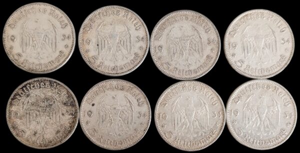 Saksa, 5 Reichsmark 1934, 8kpl