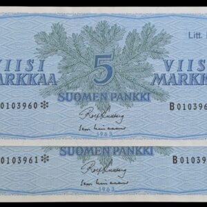 5 Markkaa 1963 Litt. B Tähti B0103960-B0103961