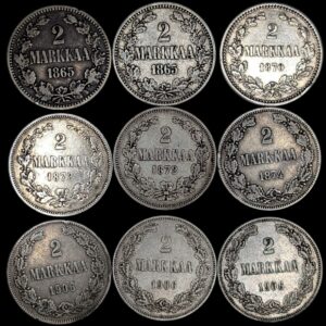 Finland 1865-1906 2 Markkaa 9pcs