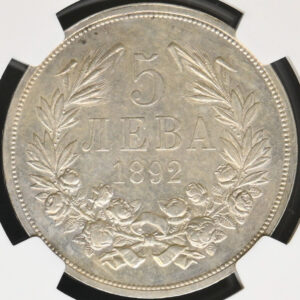 Bulgaria 1892 5 Leva NGC AU