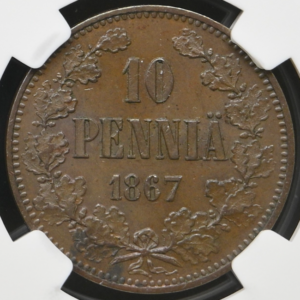 Finland 1867 10 Pennia NGC MS 62