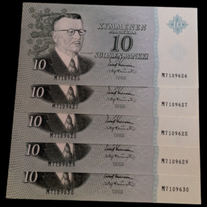 Finland 1963 10 Markkaa, Consecutive Numbers