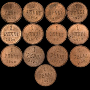 Finland 1900-1913 1 Penni 13pcs lot, mint luster