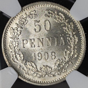Finland 1908 50 Pennia NGC MS 64