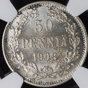 Finland 1908 50 Pennia NGC MS 65
