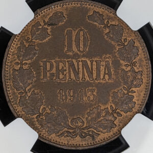 Finland 1913 10 Pennia NGC MS 63