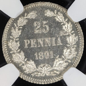 Finland 1891 25 Pennia NGC MS 63
