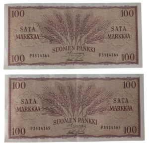 Finland 1957 100 Markkaa, Consecutive pair