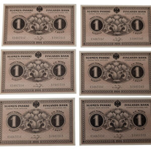 Finland 1916 1 Markka, 6pcs Lot