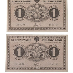 Finland 1916 1 Markka, Consecutive Lot
