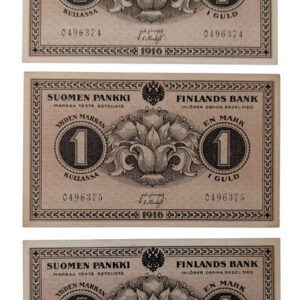 Finland 1916 1 Markka, Consecutive Lot