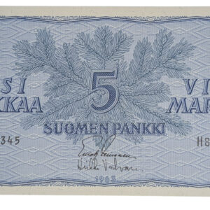 Finland 1963 5 Markkaa H8252345, Valvanne as Lower Signatory