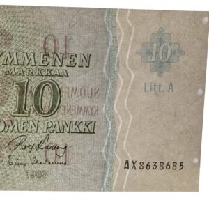 Finland 1963 10 Markkaa Litt. A, Watermark Points Visible Error