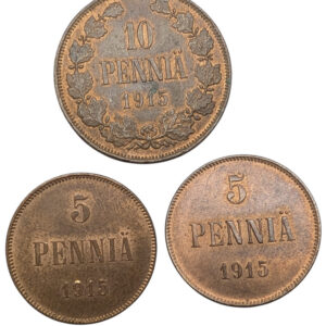 Finland 1915 5-10 Pennia 3pcs Lot