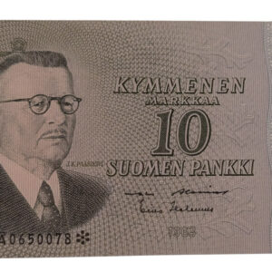 Finland 1963 10 Markkaa Litt. A Star, Watermark Points Visible Error
